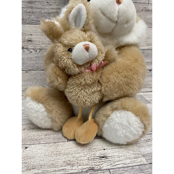 Walmart Bunny Rabbit Holding Baby Plush Stuffed Animal with Floppy Ears Lt Brown - Picture 3 of 10